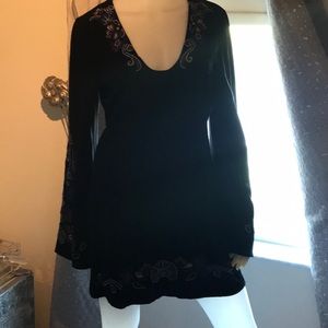 Free People boho min dress with embroidered bell sleeves